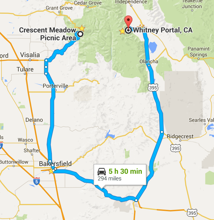 high-sierra-trail-driving.png Driving route between Crescent Meadow and Whitney Portal for the trail shuttle