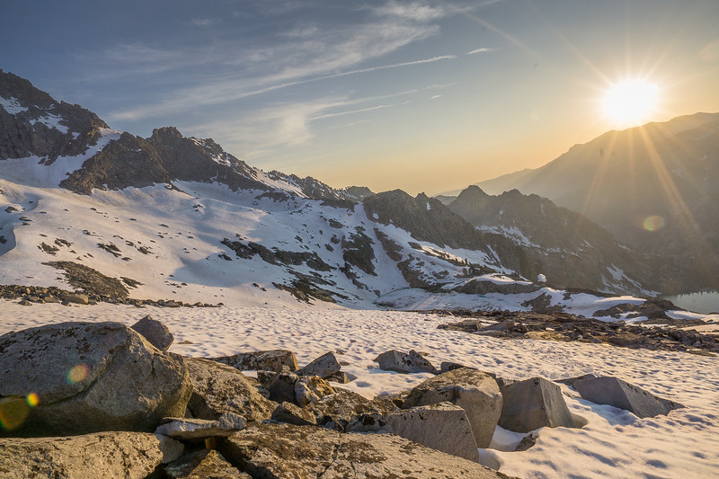 Sunset over the snow-covered Kaweah Gap basin