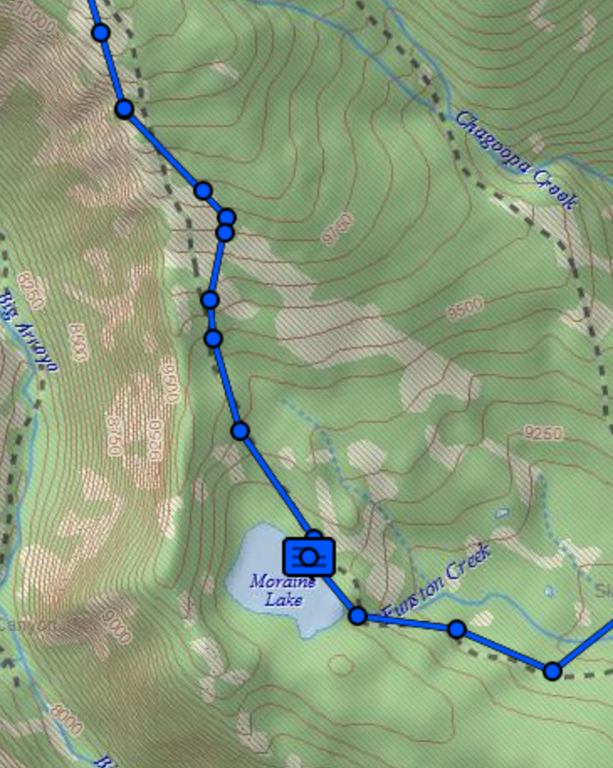 InReach track showing the brief off-trail detour near Moraine Lake