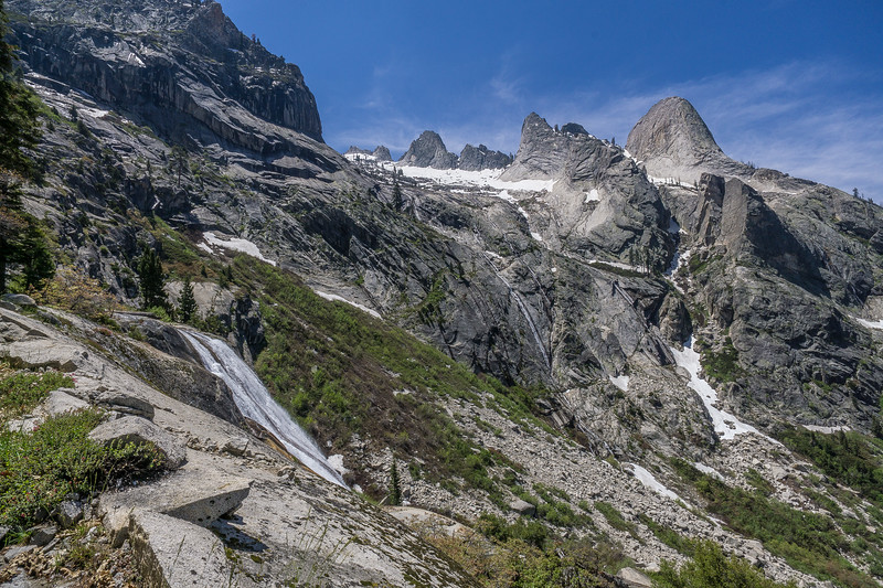 Snowy granite spires and mountain runoff above Hamilton Creek
