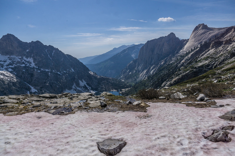 Snowfield high above Hamilton Lake and the granite valley