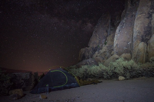 alabama-hills-stars.jpeg Tent beneath a star-filled sky in the Alabama Hills before the hike