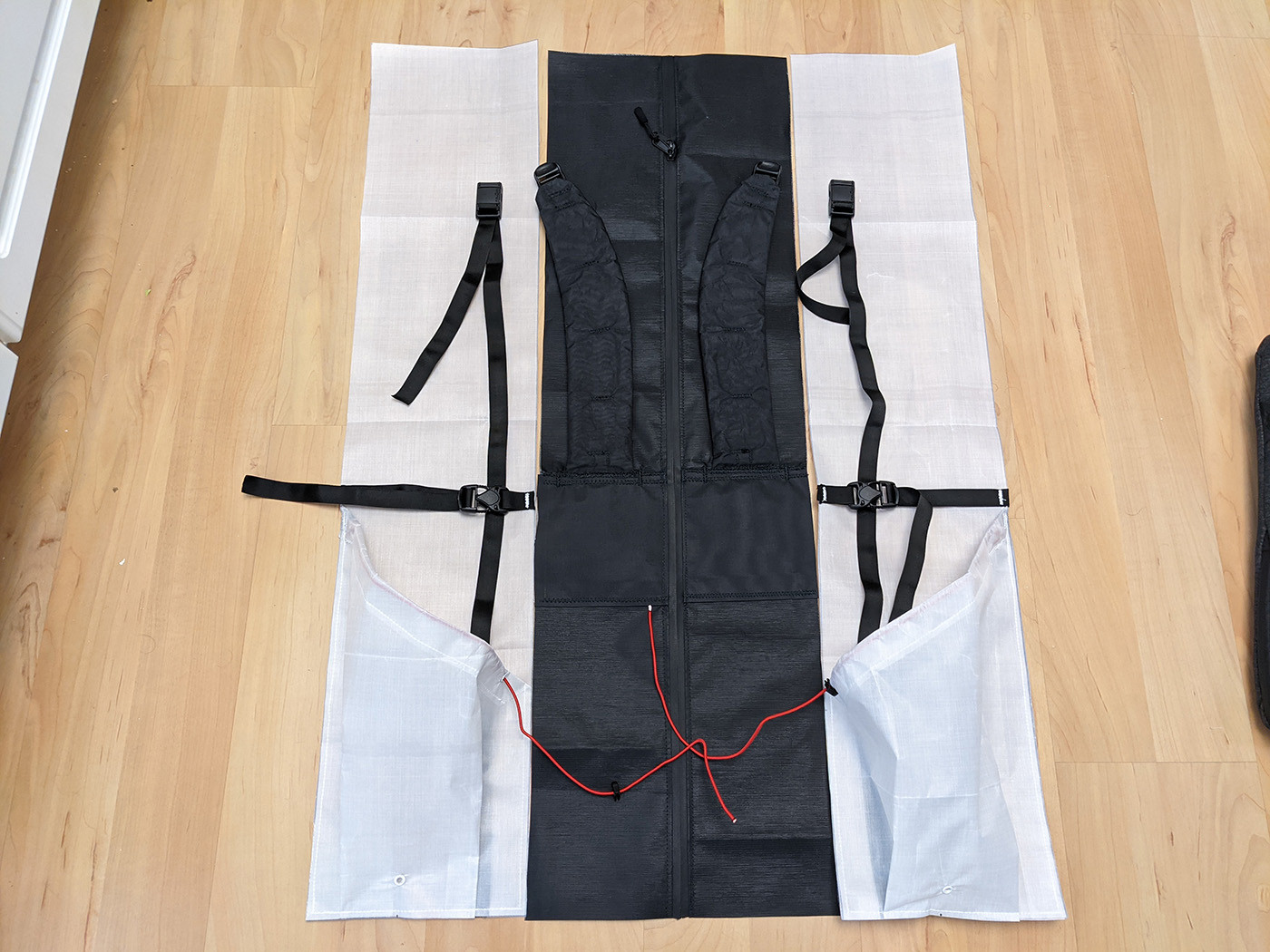 flat-myog-pack.jpg Back panel, shoulder straps, side pockets, and compression straps laid flat