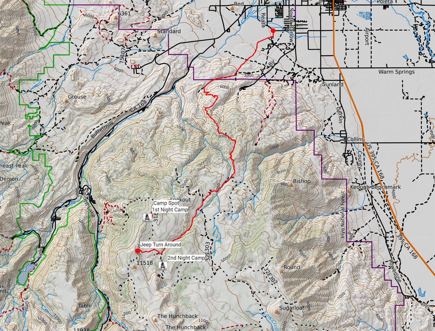 coyote-flatts-map.jpg Topographic map of the Coyote Creek Trail route with both camps and the Jeep turnaround