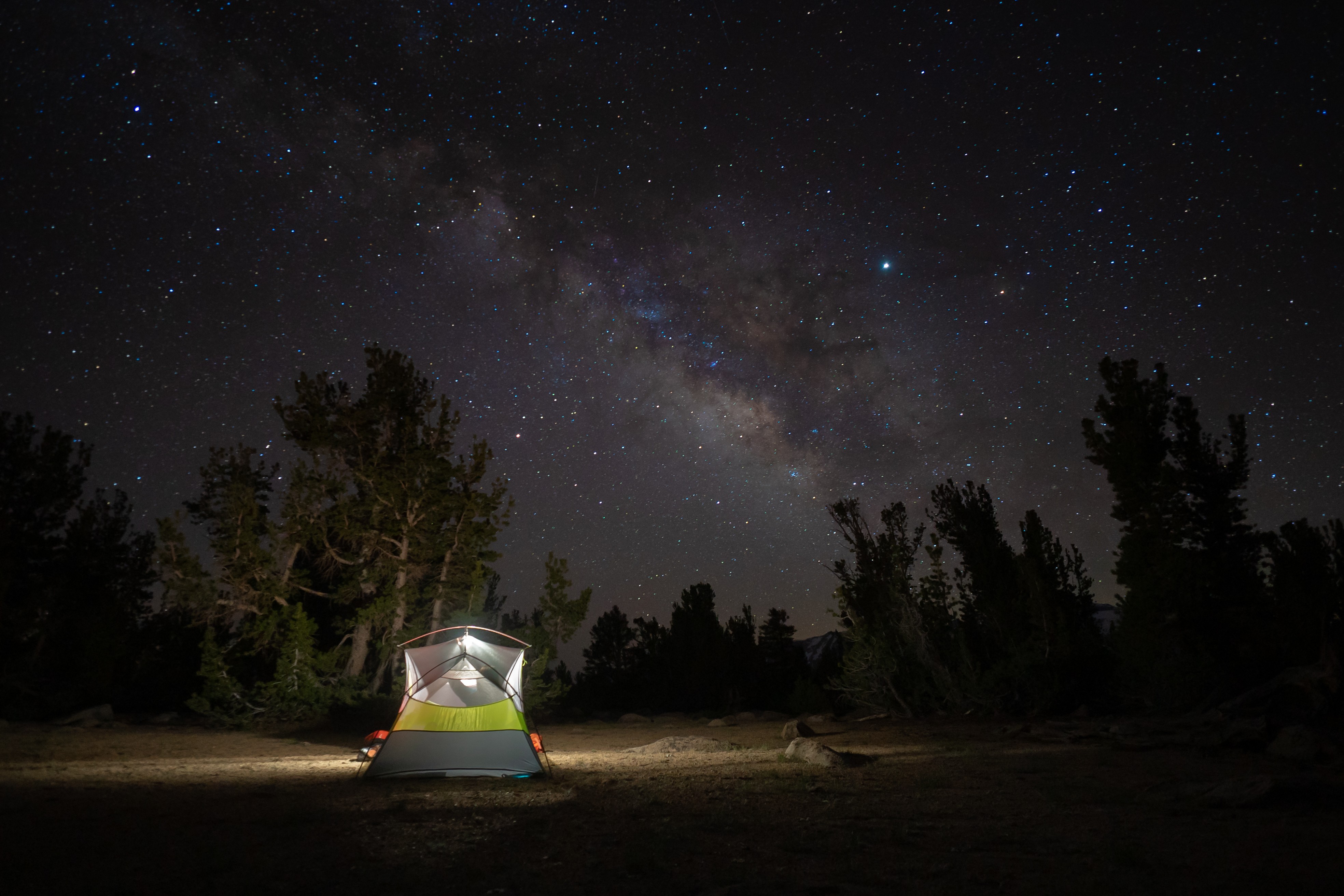 mcj07756.jpeg Illuminated tent beneath the Milky Way at the first-night Coyote Flats campsite