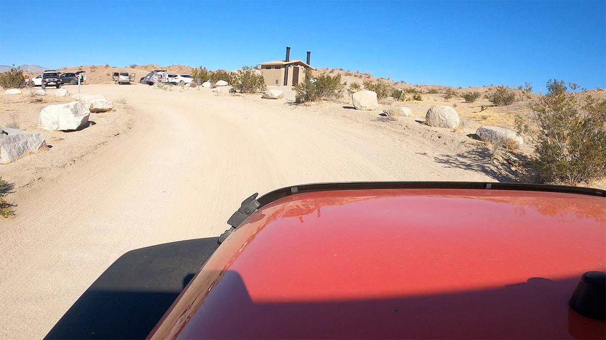 anza-borrego-slot-canyon-parking-lot.jpg The Slot parking area and restroom at the end of the sandy access road