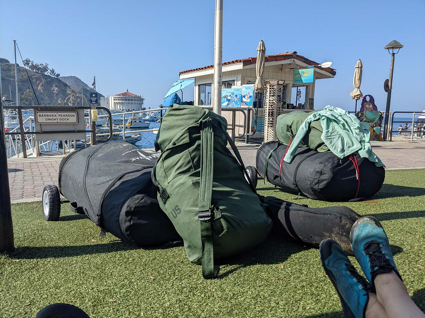 pakayak-lugagge-catalina-island.jpg Packed Pakayak bags, paddle cases, and backpacks waiting near Avalon Harbor