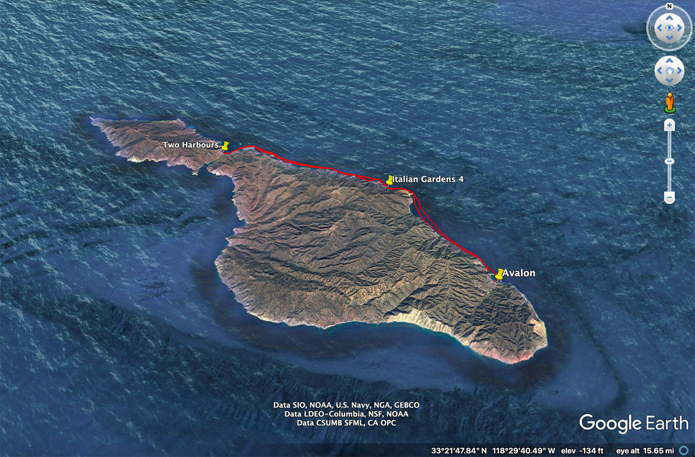 trans-kayak-catalina-map.jpg Map of the Catalina Island kayak route from Avalon through Italian Gardens to Two Harbors